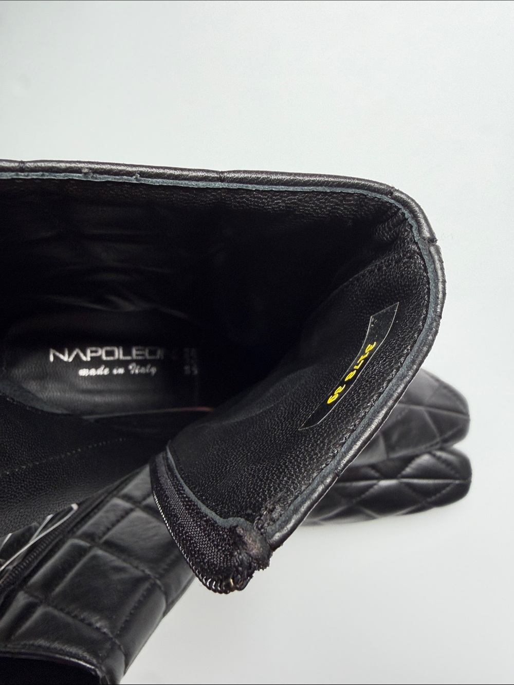 Made In Italy Black Quilted Leather Ankle Boots Square Toe Block Heel Size 39 - Picture 11 of 16